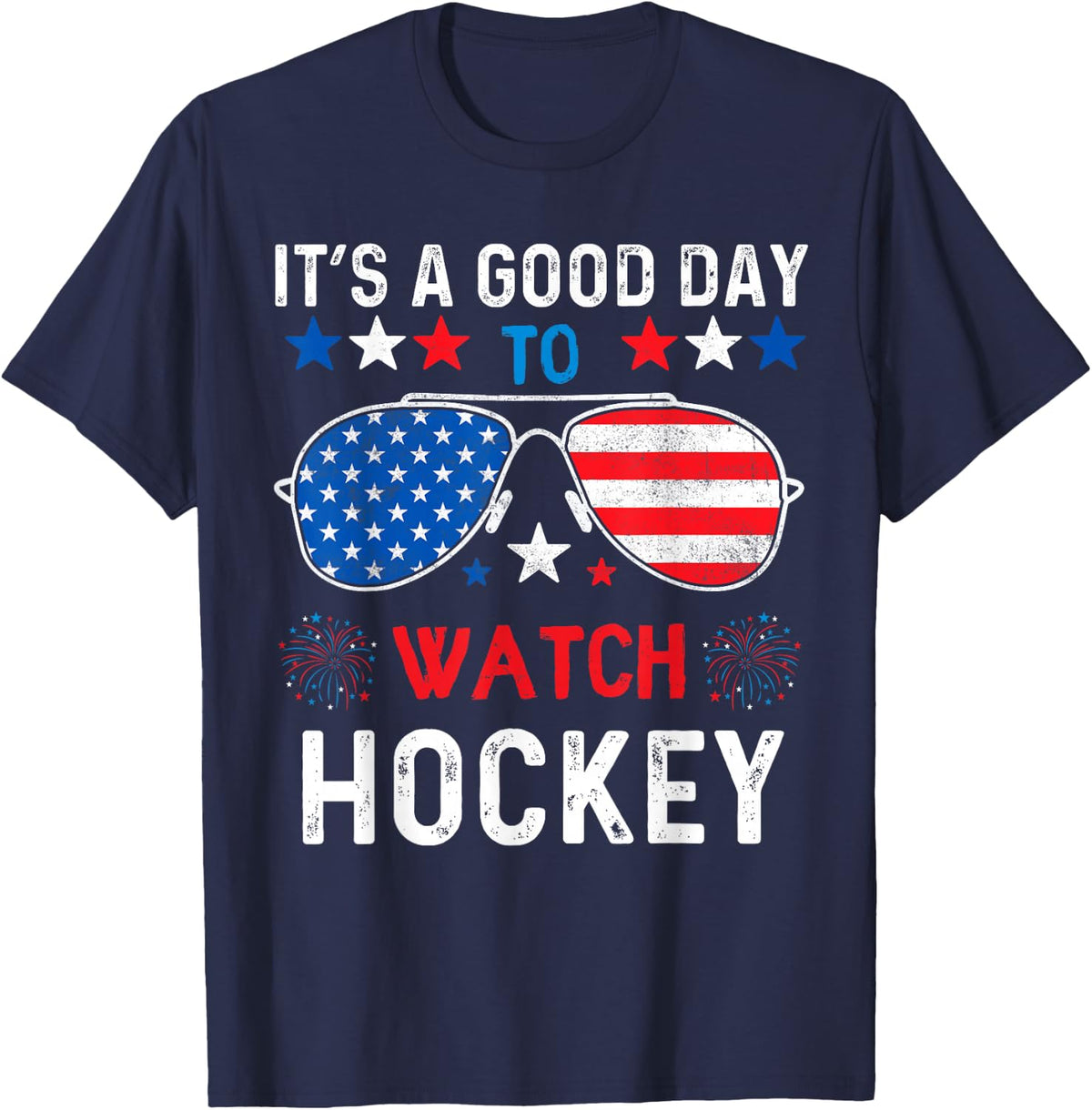 Hockey USA Support the Team Sunglasses USA Flag T-Shirt - Navy Blue