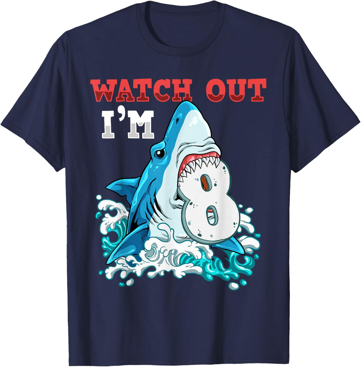 Shark 8th Birthday T-Shirt - Navy Blue