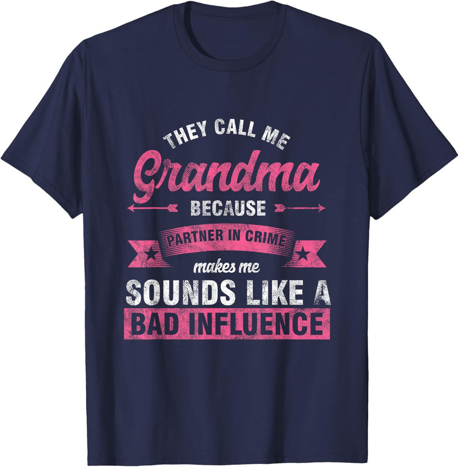 Funny Grandmother Partner in Crime Calls Me Grandma T-Shirt - Navy Blue