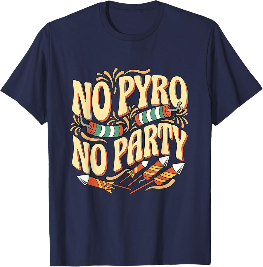 No Pyro No Party Retro T-Shirt - Navy Blue