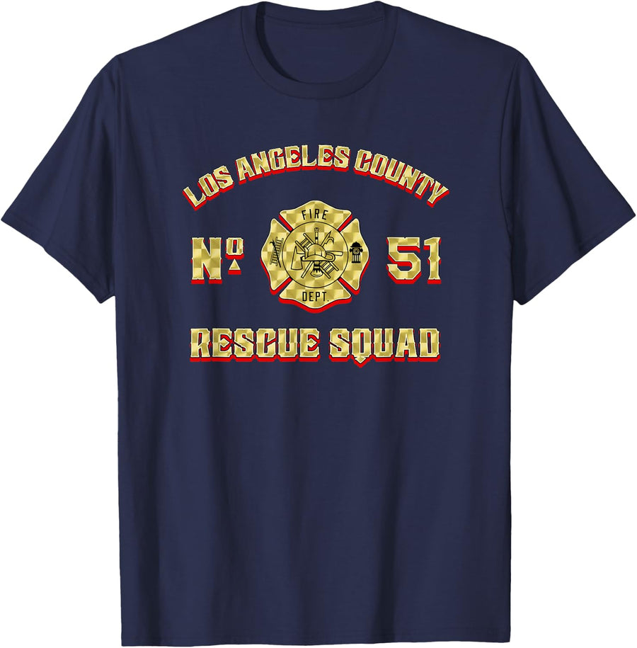 Rescue Squad 51 Emergency Fire Department Firefighter Retro T-Shirt - Navy Blue