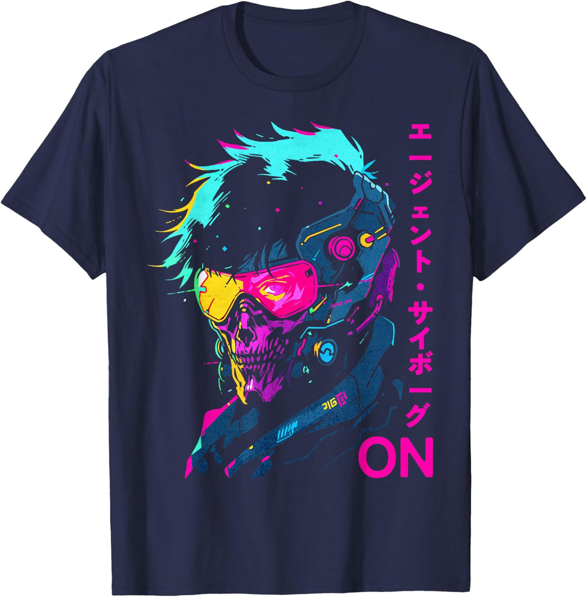 Japanese Cyborg Agent Futuristic Cyberpunk Style T-Shirt - Navy Blue