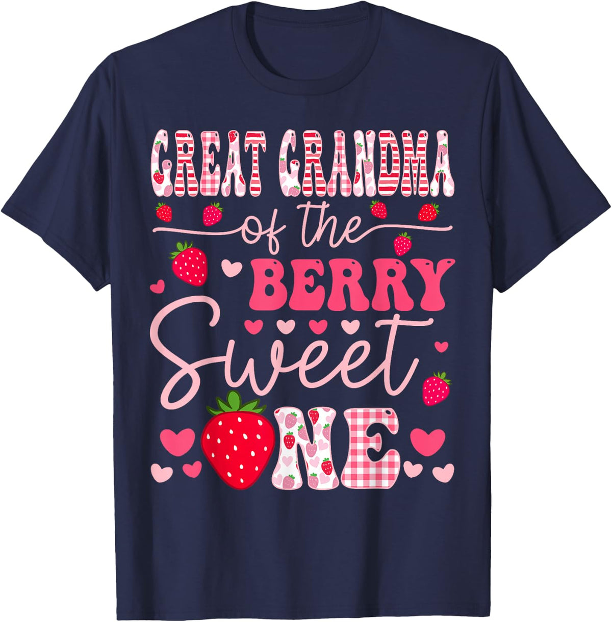 Great Grandma Of The Berry Sweet One Strawberry Groovy T-Shirt - Navy Blue