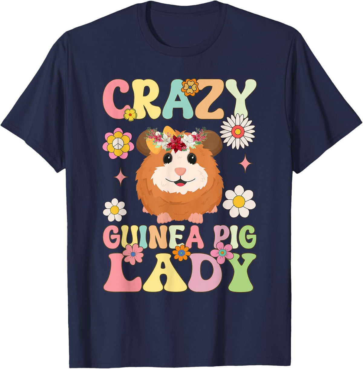 Crazy Guinea Pig Lady Groovy Guinea Pig T-Shirt - Navy Blue