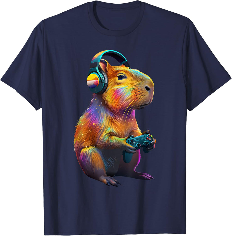 Capybara Funny Video Games Capybara T-Shirt - Navy Blue