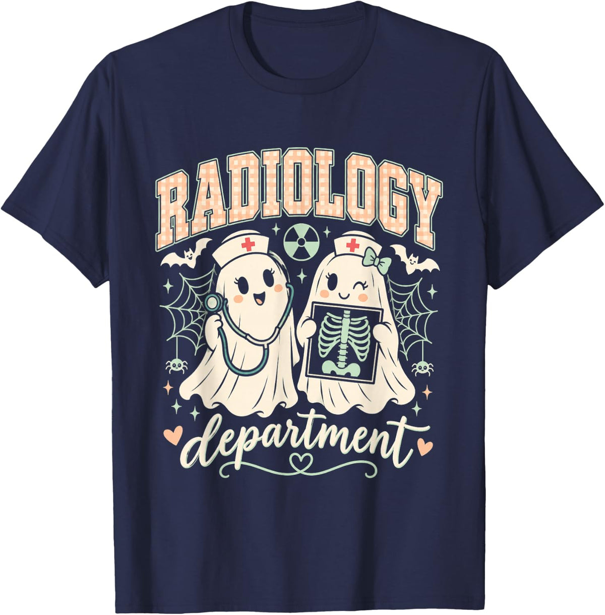 Funny Radiology Department Halloween Nurse Ghost T-Shirt - Navy Blue