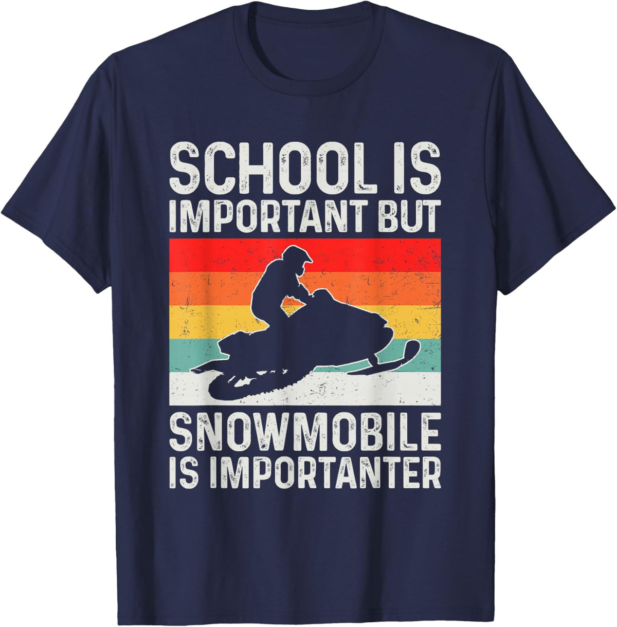 School Is Important but Snowmobile Is Importanter Funny T-Shirt Tee for Boys Men - Navy Blue