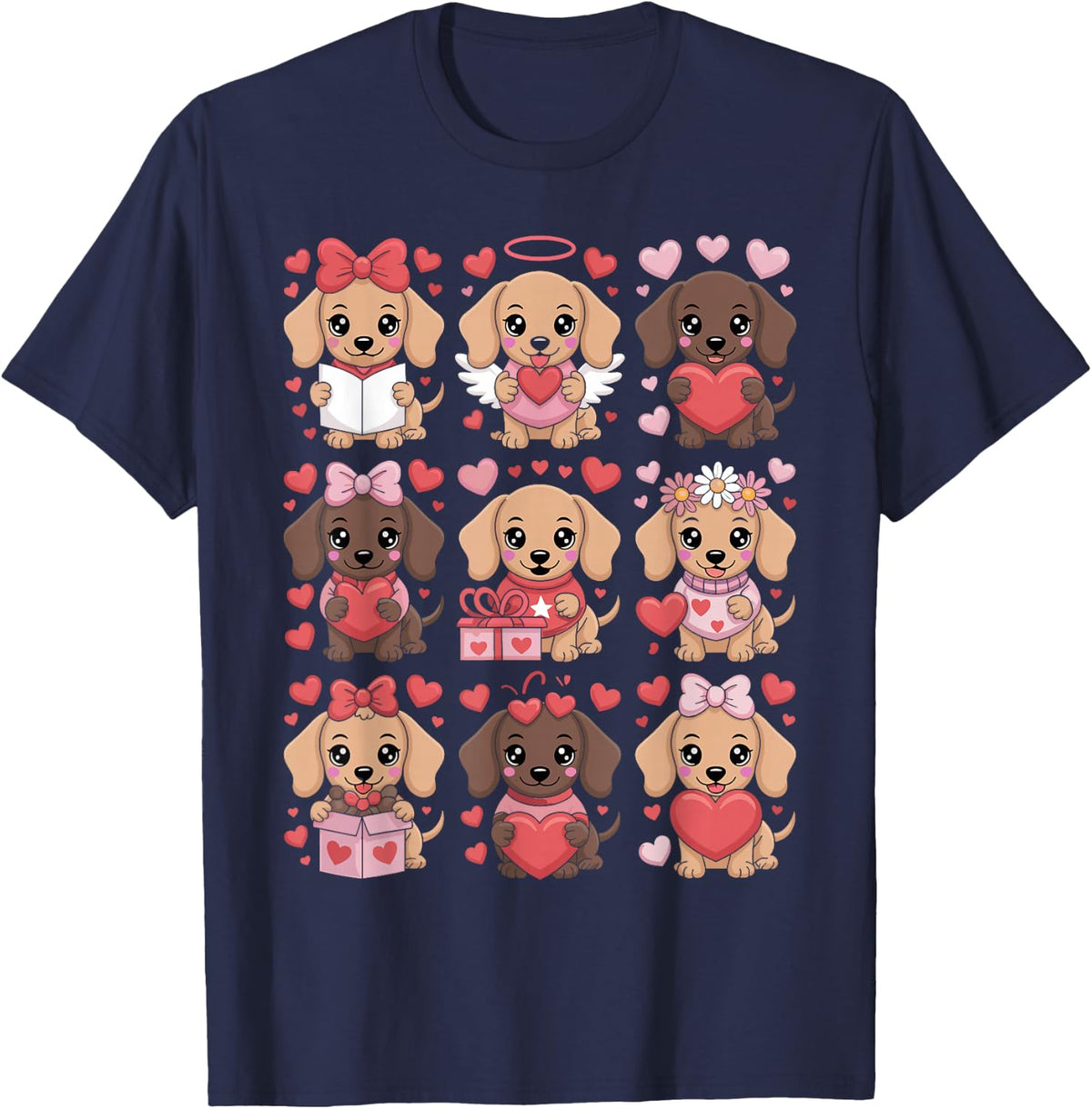 Cute Dachshund Valentine's Day Wiener Doxie Dog Lover Heart T-Shirt - Navy Blue