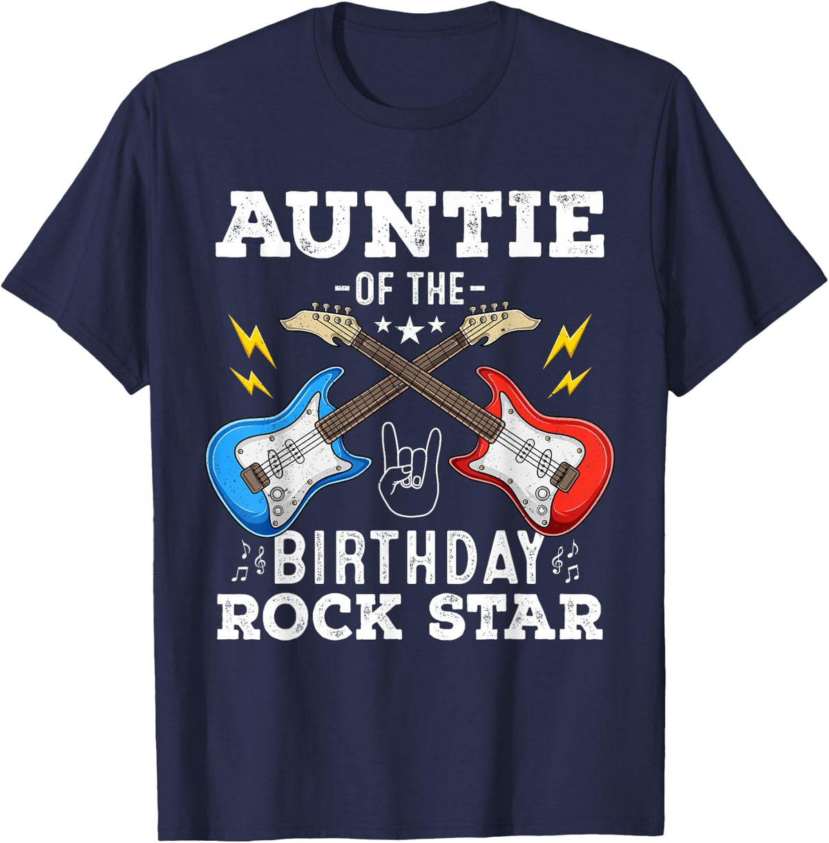 Auntie Of The Birthday Rock Star Cool Guitar Themed Birthday T-Shirt - Navy Blue