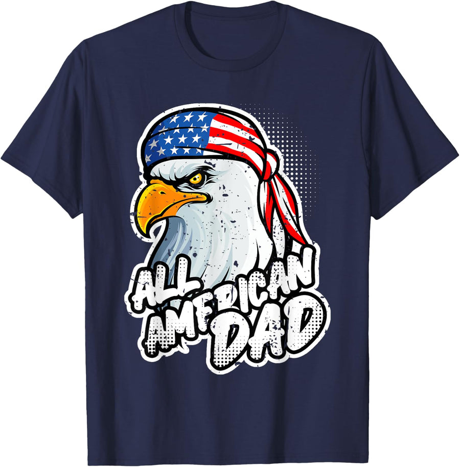 American Bald Eagle Mullet 4th of July All American Dad T-Shirt for Men - Navy Blue