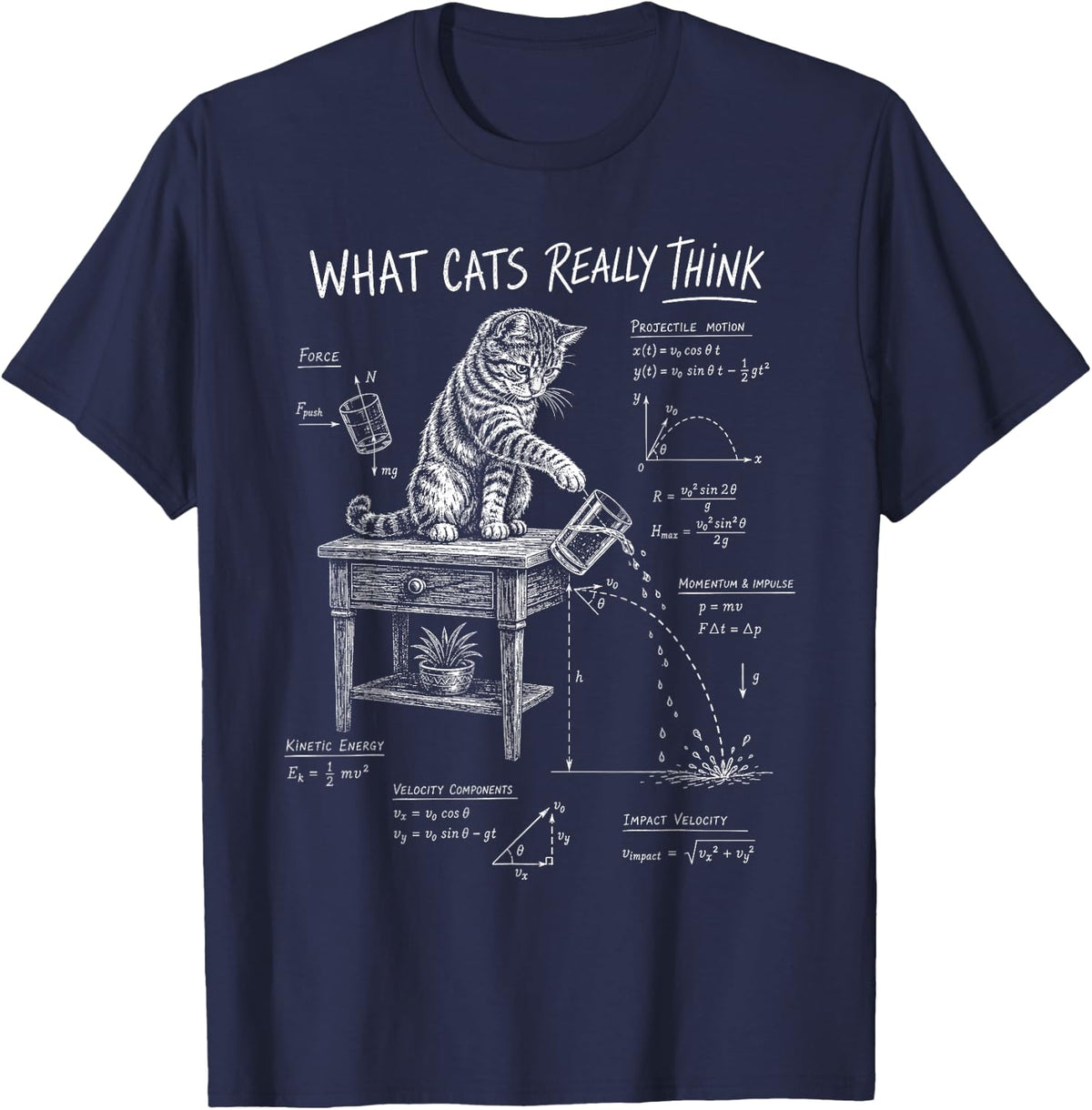 Cat Physics Humor Math Joke What Cats Really Think T-Shirt - Navy Blue