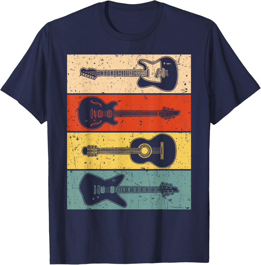 Cool Guitar For Men Women Vintage Guitar Lovers Guitarist T-Shirt - Navy Blue