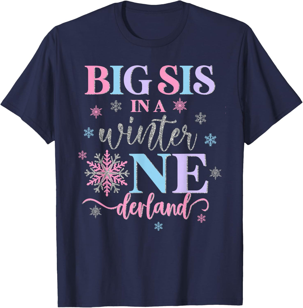 Big Sis in a Winter Onederland Birthday Girl Sweet Snowflake T-Shirt - Navy Blue