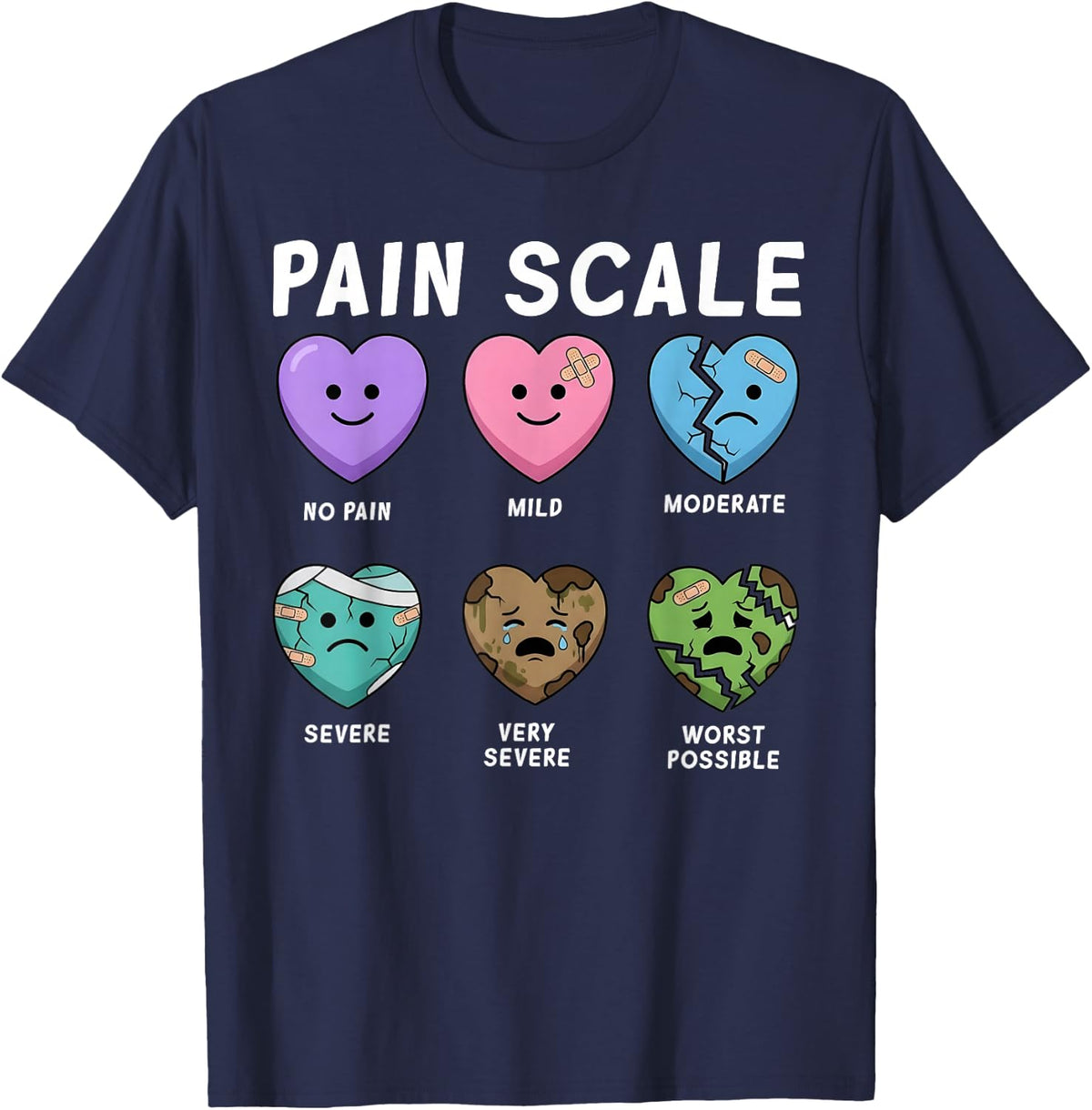 Pain Scale Heart Pain Assessment Nurse Triage Valentines Day T-Shirt - Navy Blue