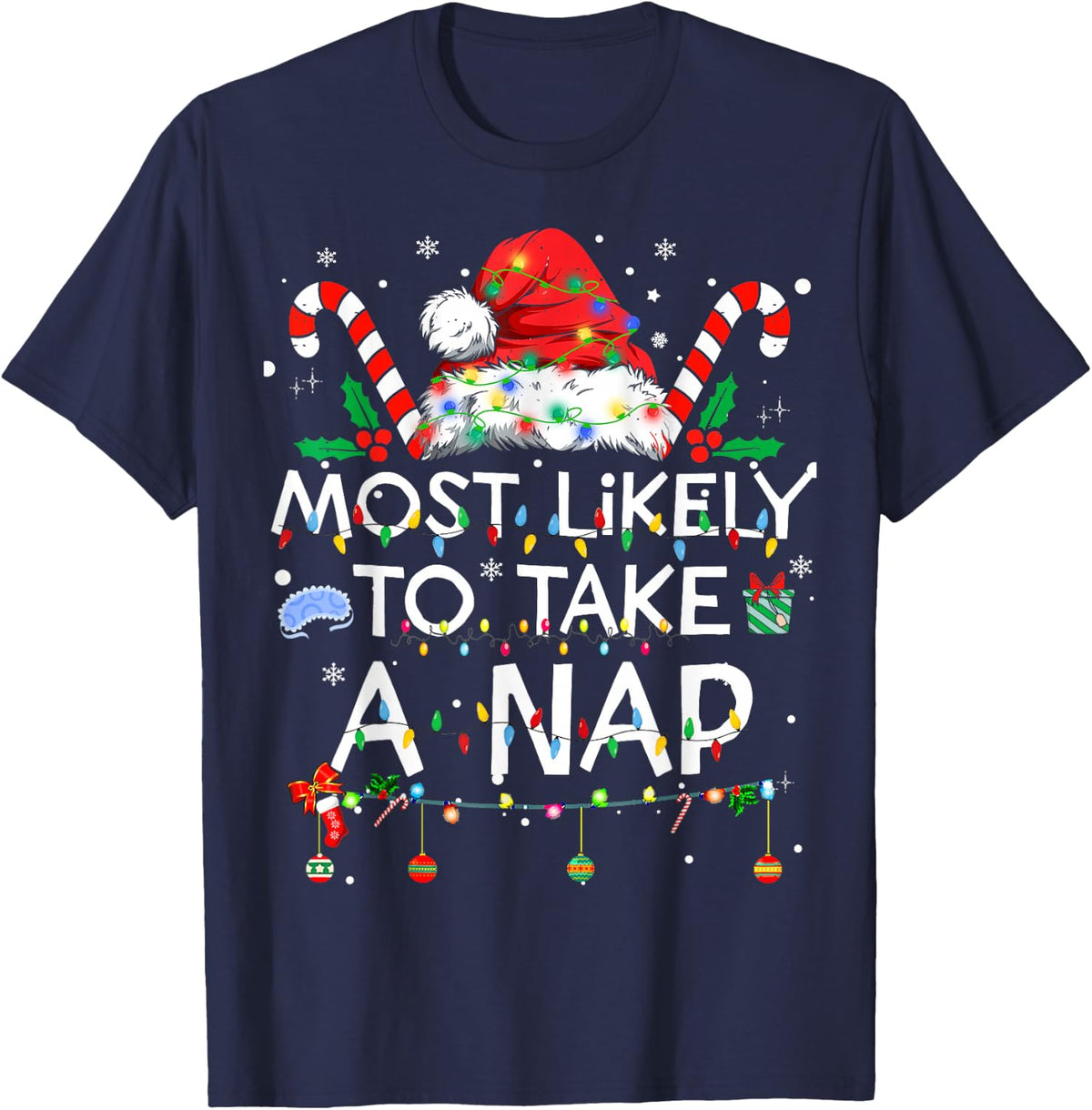 Most Likely To Take A Nap Funny Family Matching Christmas PJ T-Shirt - Navy Blue