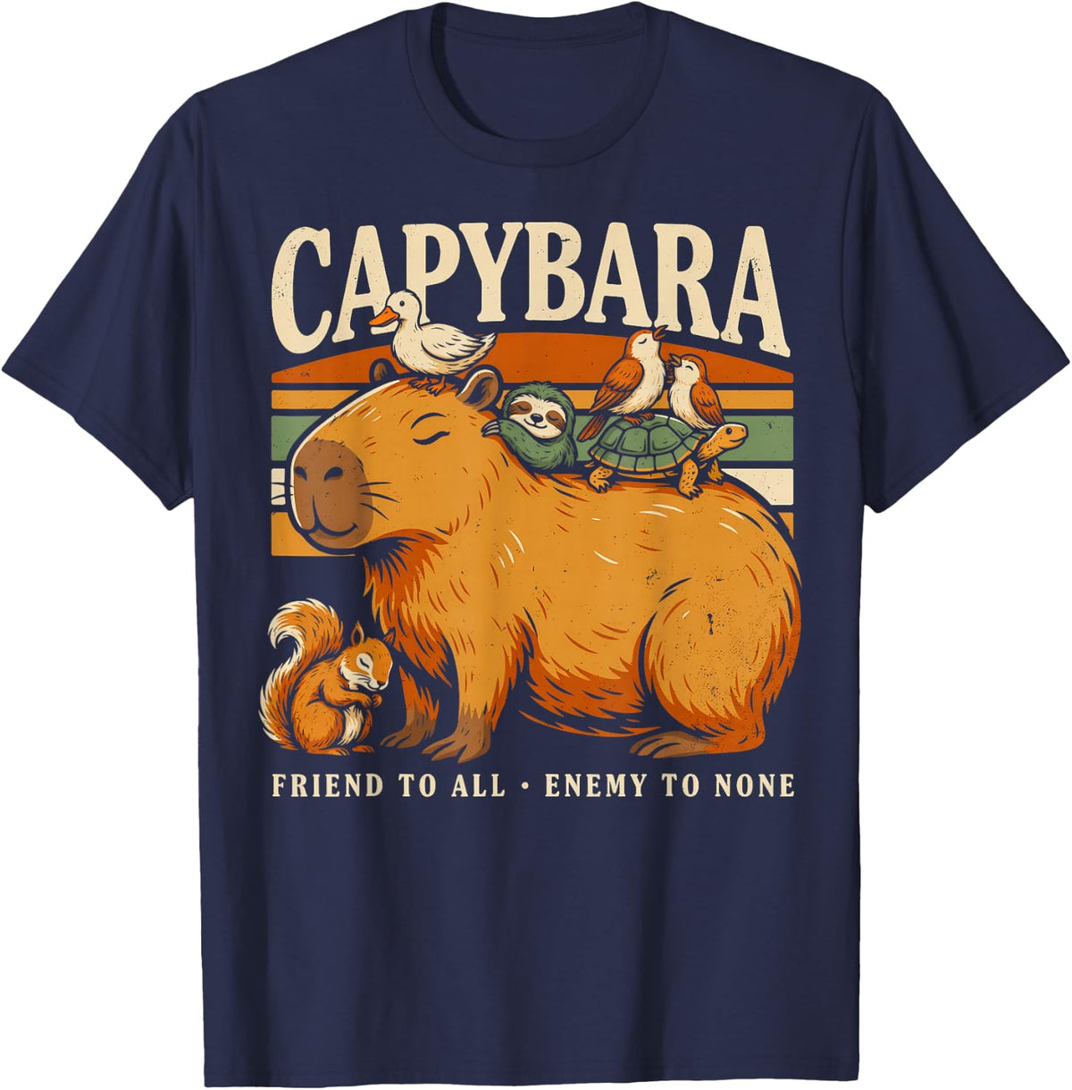 Capybara Friend to All Enemy to None Wildlife T-Shirt - Navy Blue