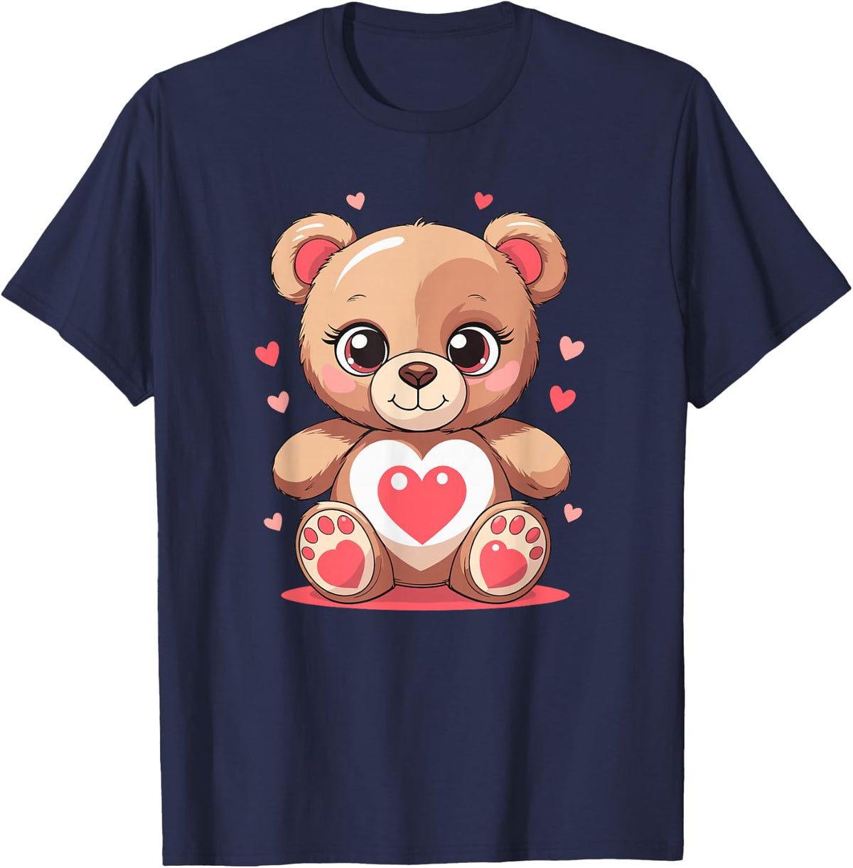 Valentines Day Cute Teddy Bear with Heart Love T-Shirt - Navy Blue