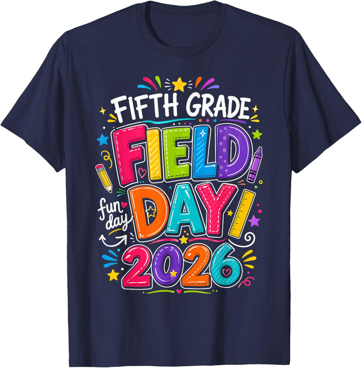 Field Day Fun Day 2026 5th Grade Teacher Boy Girl Kid T-Shirt - Navy Blue