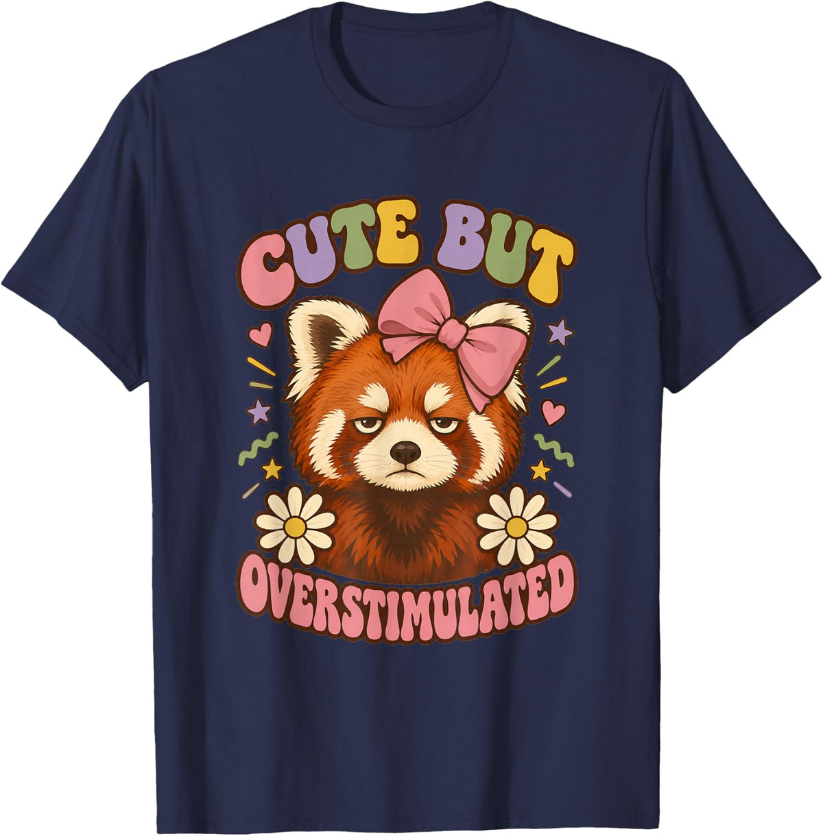 red Panda overstimulated Sensory Overload Introvert T-Shirt - Navy Blue