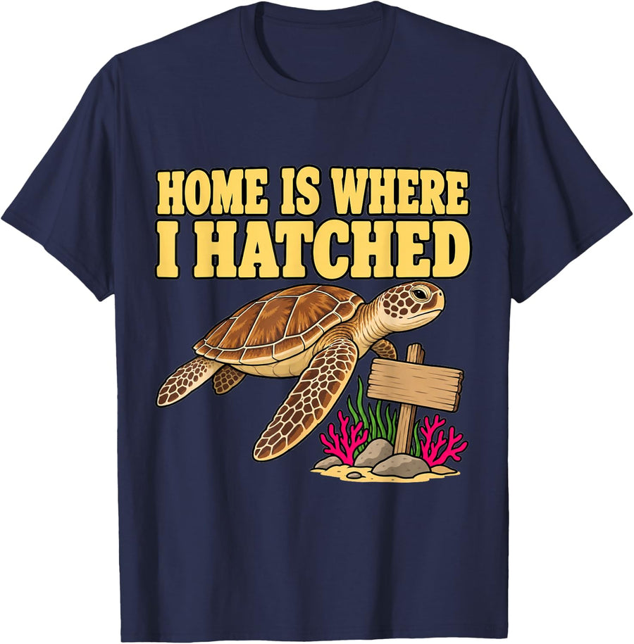 Sea Turtle Home is Where I Hatched Reef Diver Fans T-Shirt - Navy Blue