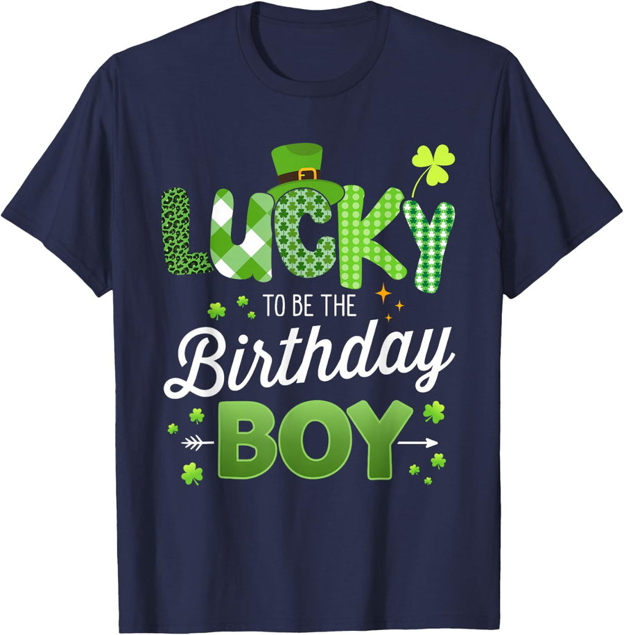 Lucky to be the Birthday boy for Kids st Patricks Day T-Shirt - Navy Blue
