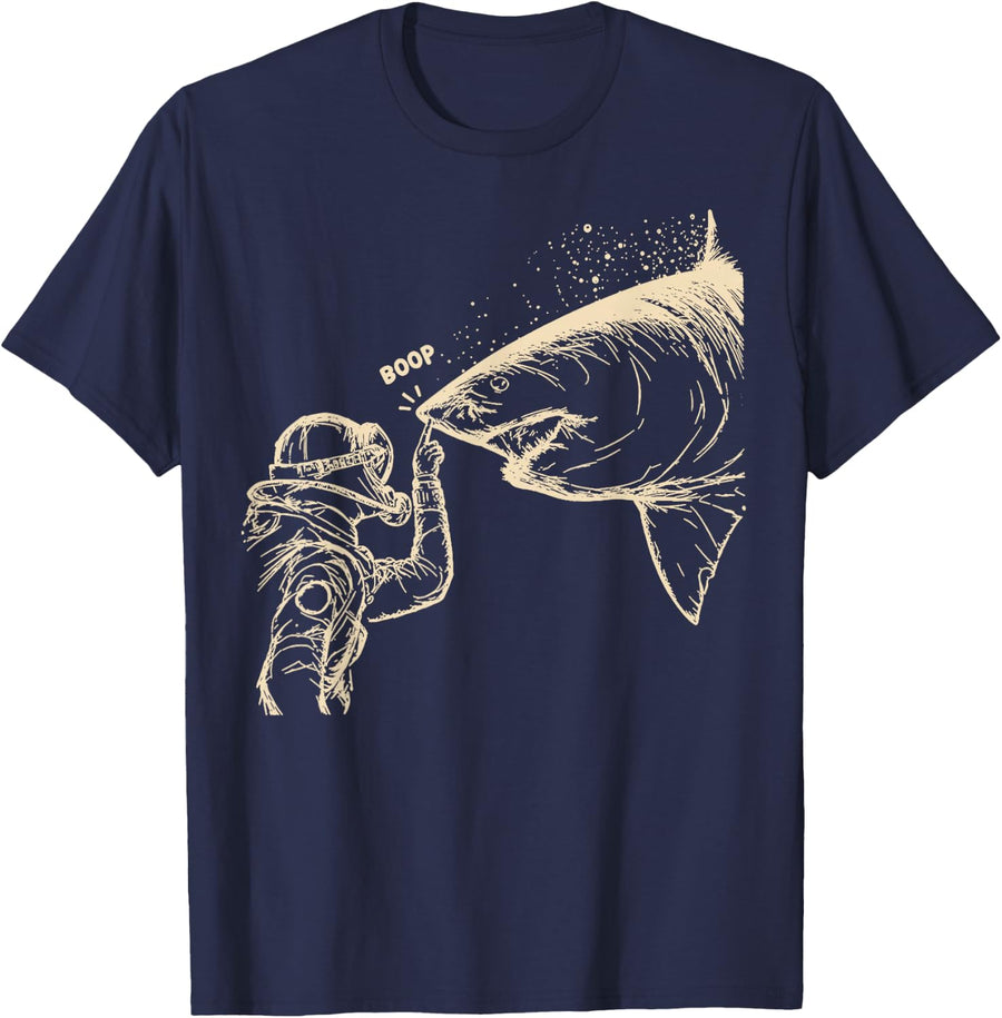 Boop Shark Diver Scuba Diving Funny Ocean Shark Humor T-Shirt - Navy Blue