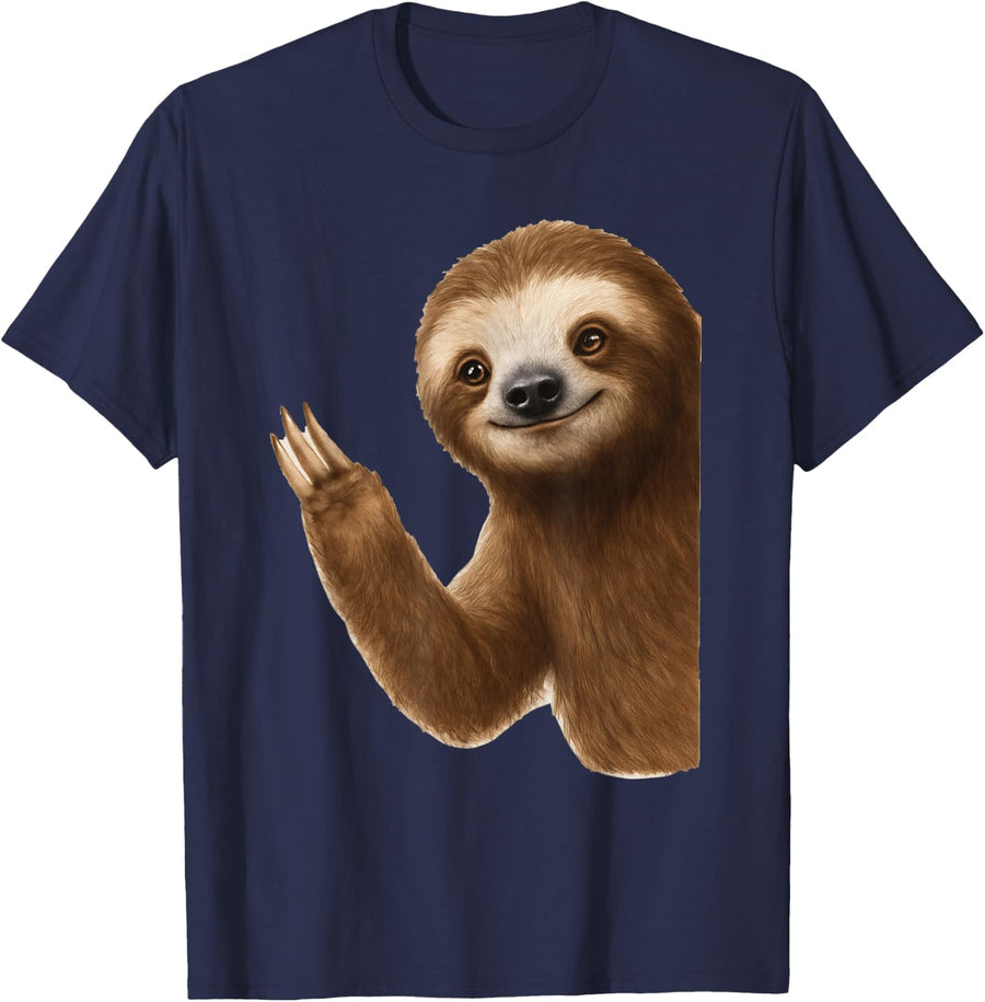 Cute Sloth Lover Graphic T-Shirt - Navy Blue