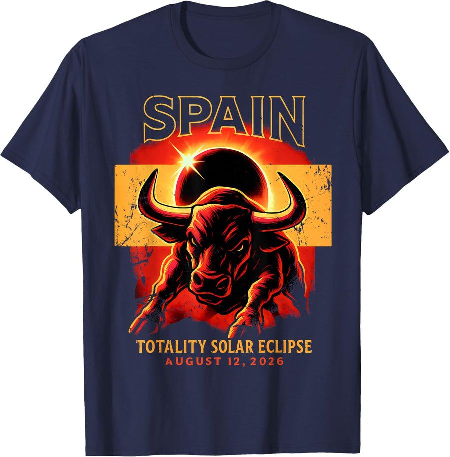 Solar Eclipse Shirt 2026 Spain Spanish Bull T-Shirt - Navy Blue