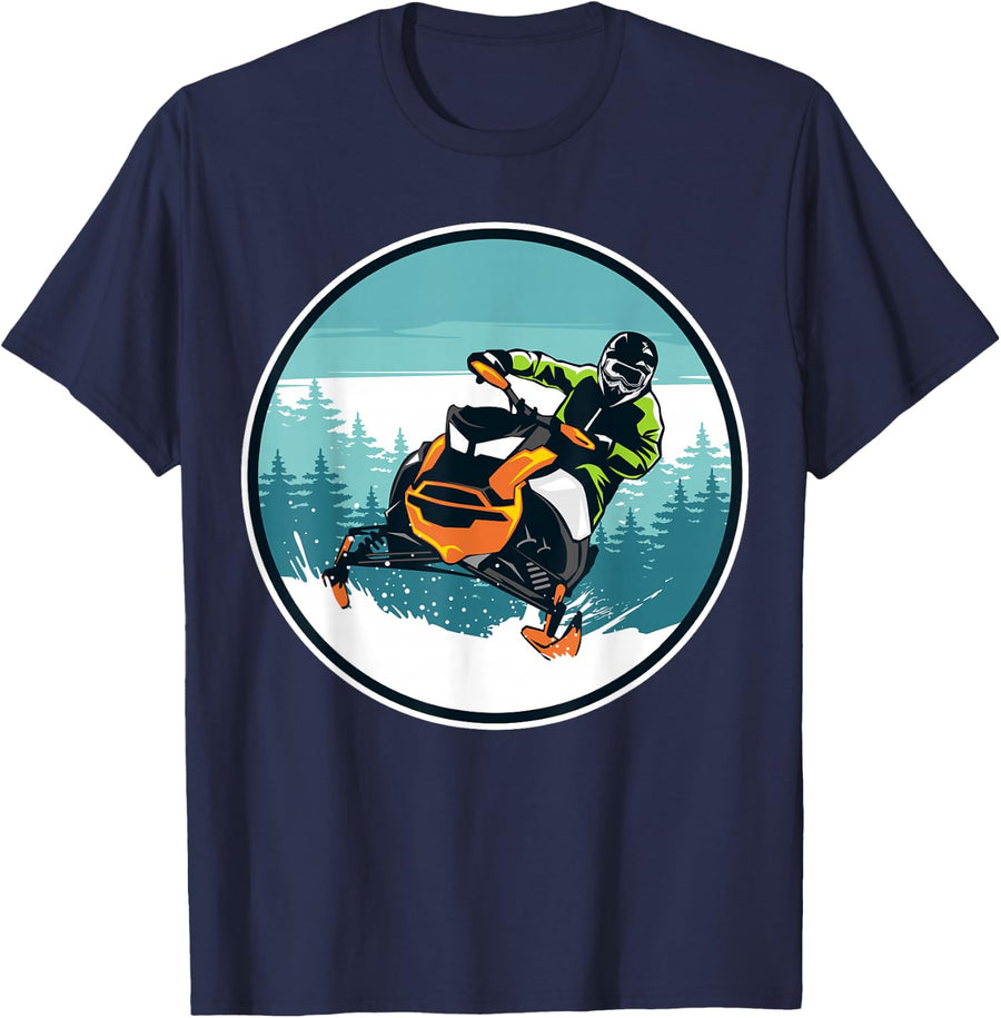 Funny Snowmobiler Gift Apparel Snowmobile Unisex-Adults Black Cotton Blend Short Sleeve T-Shirt Small - Navy Blue