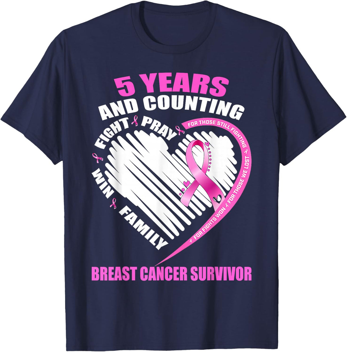 5 Years Cancer Free Gifts 5 Year Breast Cancer Survivor T-Shirt - Navy Blue