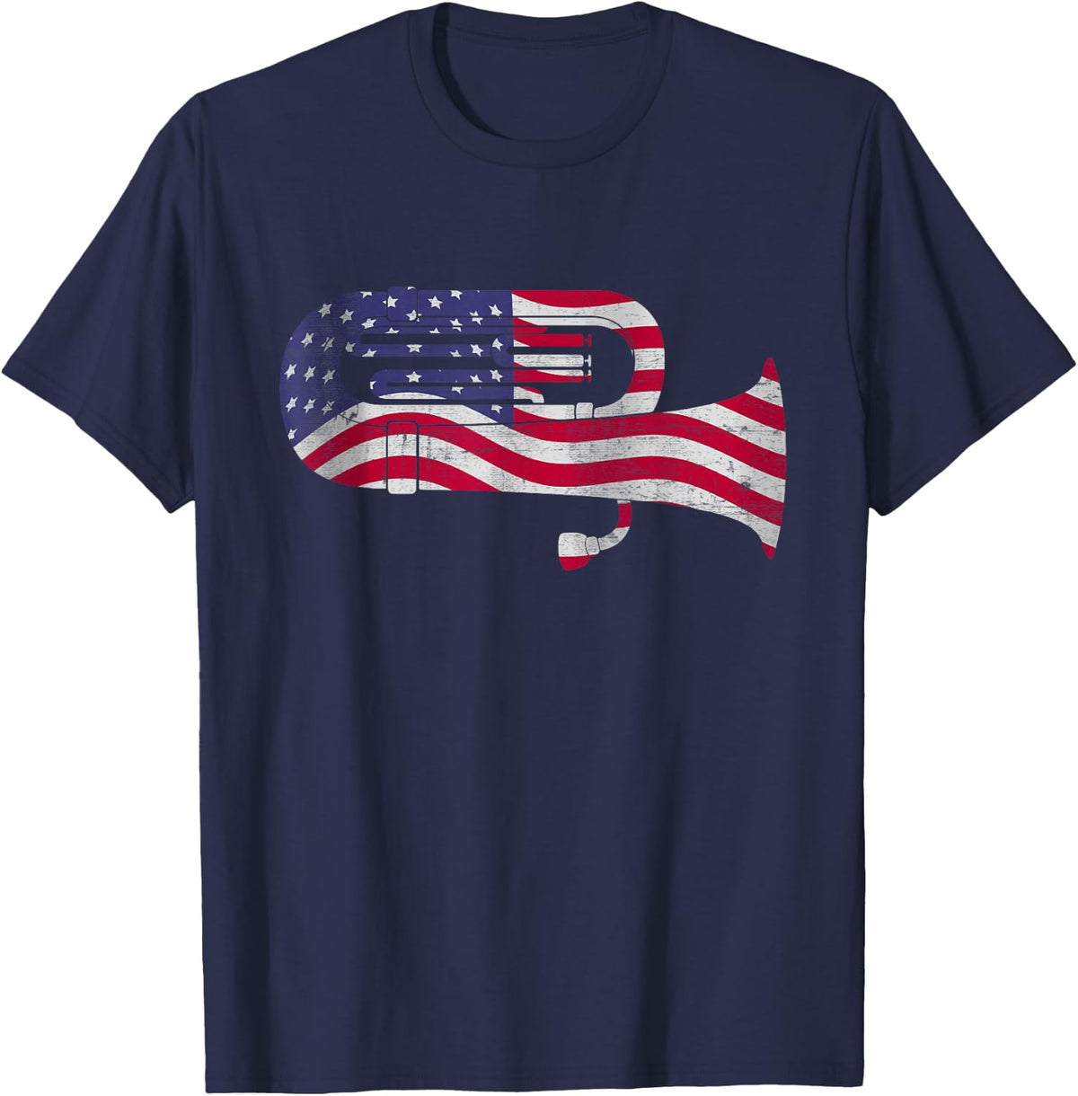 Tuba With Pride American Flag 4th of July Patriotic T-Shirt - Navy Blue