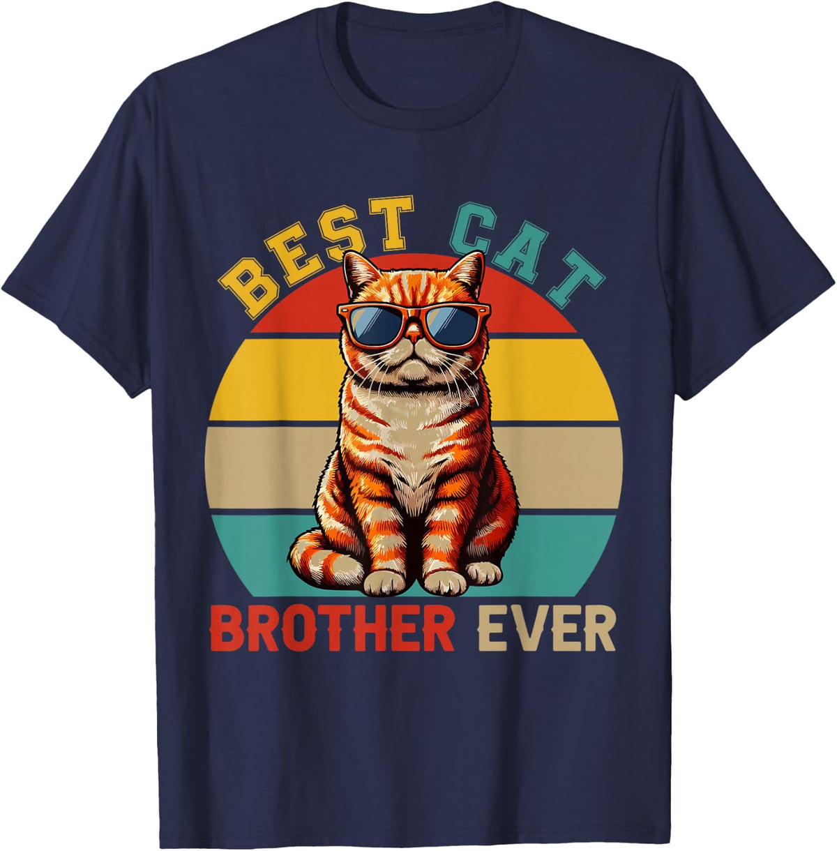 Vintage Retro Best Cat Brother Ever Cute Cat Sunglasses T-Shirt - Navy Blue