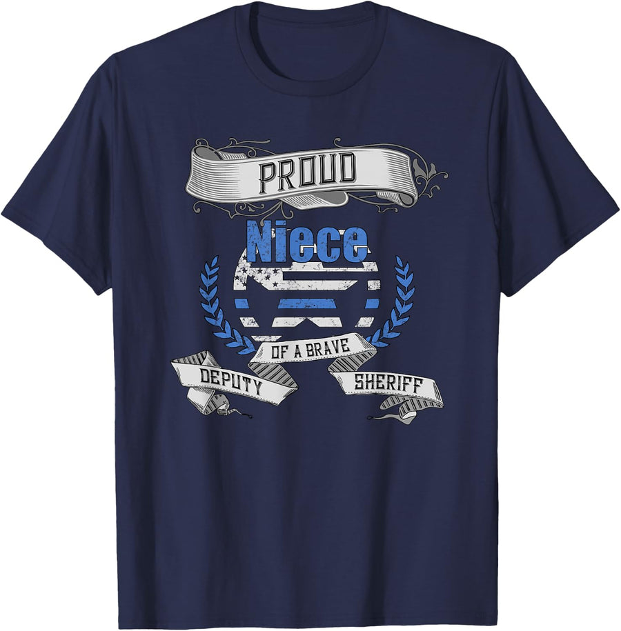 Deputy Sheriff Shirt Proud Niece Graphic Tee T-Shirt - Navy Blue