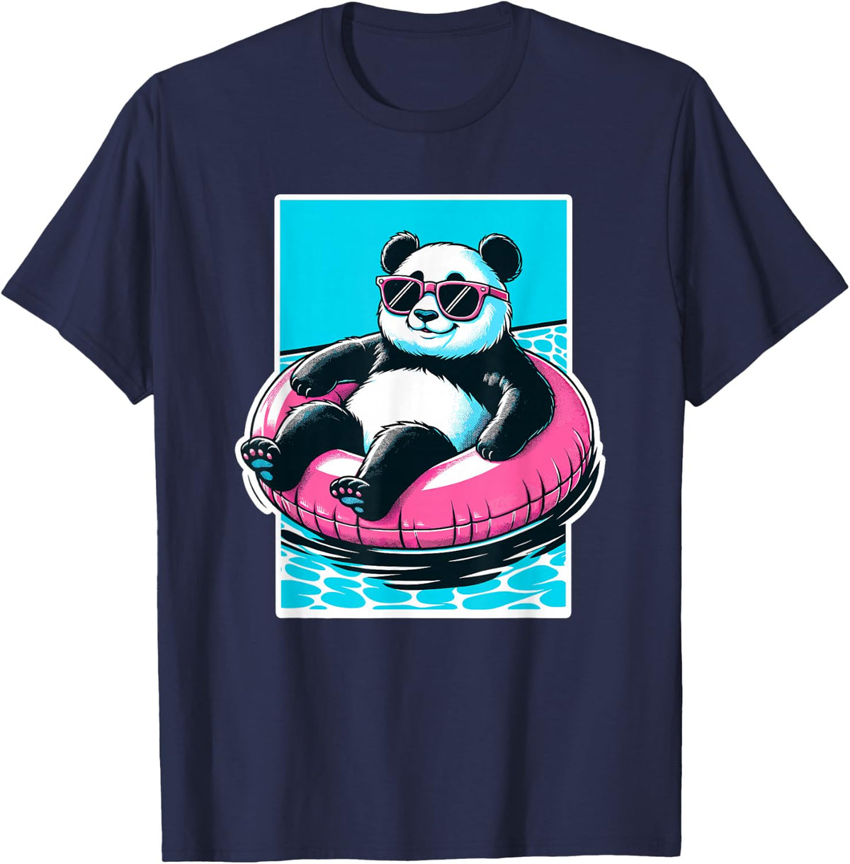 Pool Party Panda Pink Float Men Women Kids Funny Pool Panda T-Shirt - Navy Blue