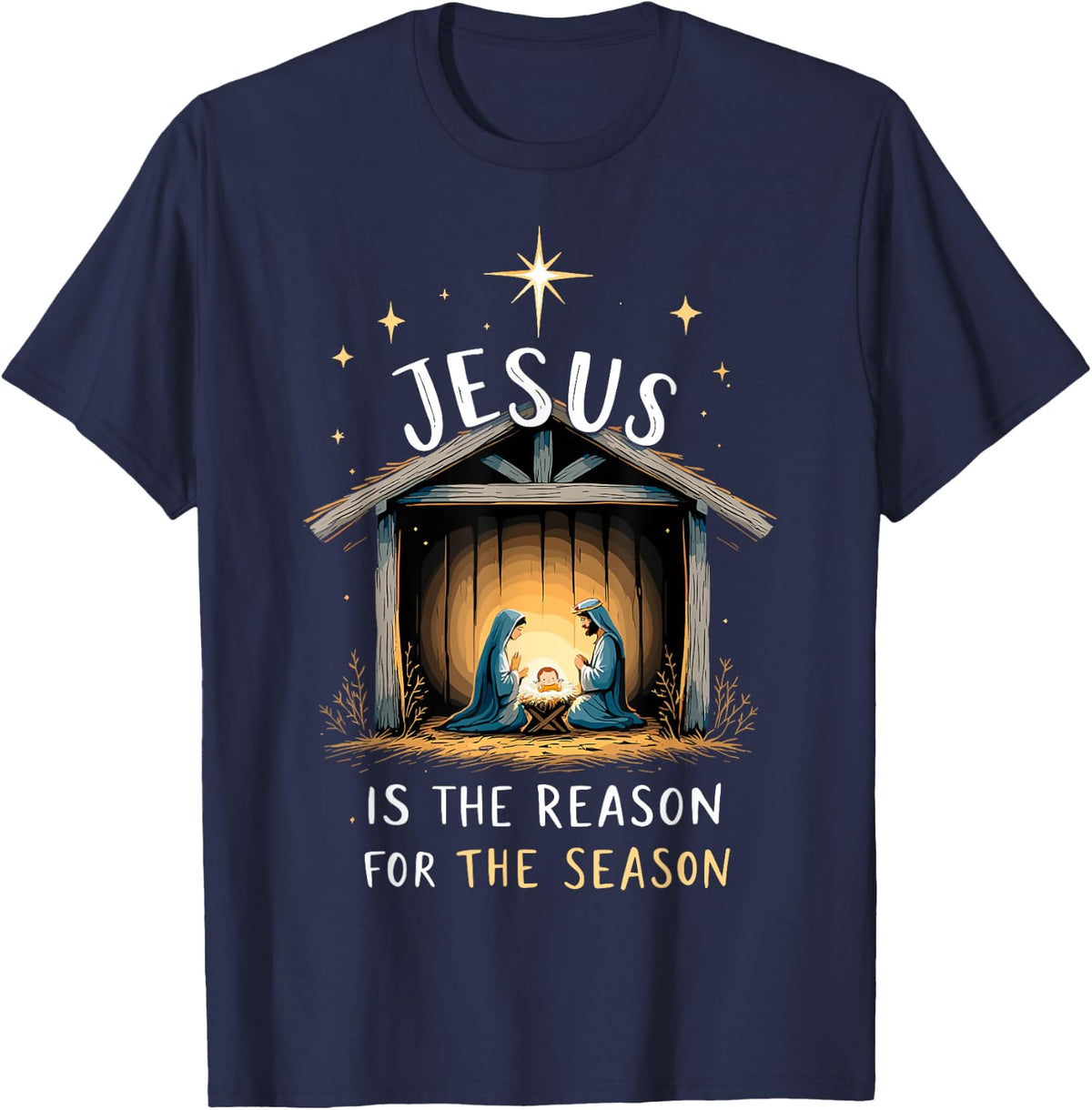 Jesus is the Reason for the Season Christmas Christian Tee T-Shirt - Navy Blue