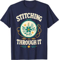 Stitching Through It Needlework Floral Hoop T-Shirt - Navy Blue