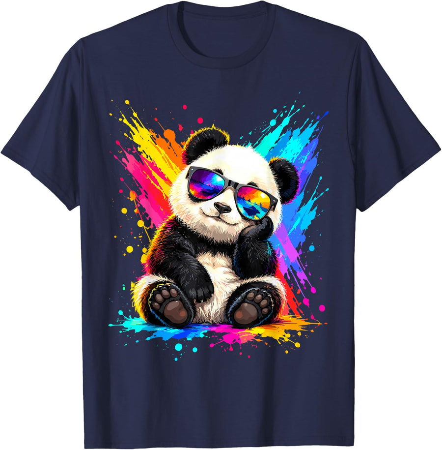 Panda Sunglasses Colorful T-Shirt - Navy Blue