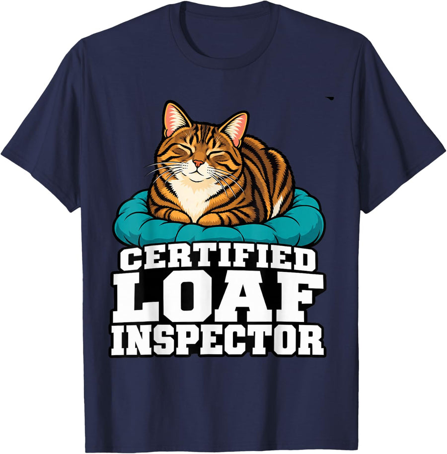 Tabby Cat Certified Loaf Inspector Owner Fans Cushion T-Shirt - Navy Blue