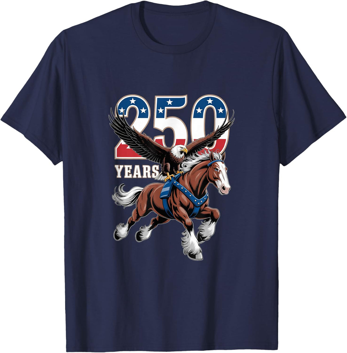 USA 250th Anniversary Shirt Bald Eagle Clydesdale Horse Tees T-Shirts Men Women - Navy Blue