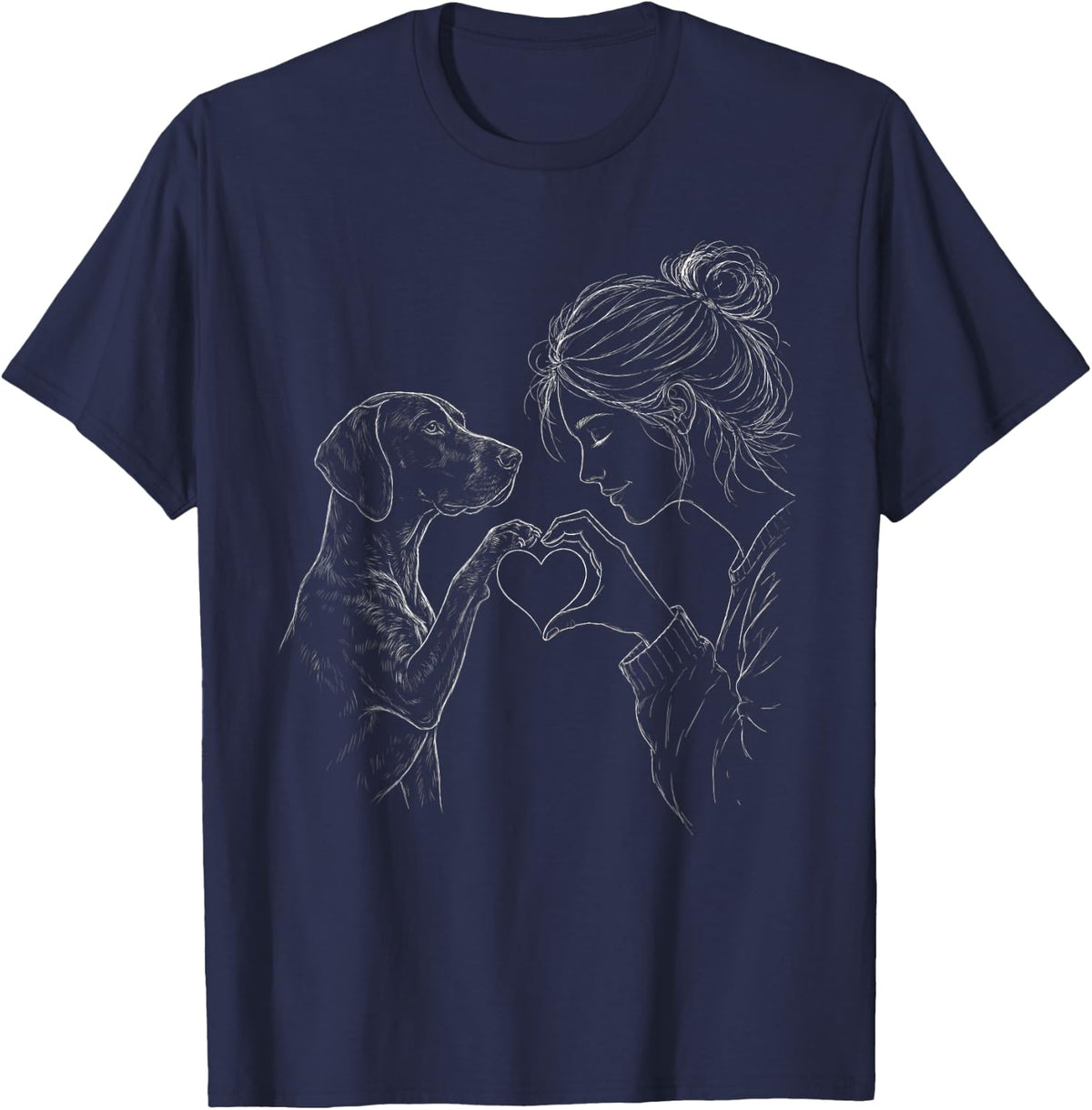 German Shorthaired Pointer Mom Heart Sign Line Art Women T-Shirt - Navy Blue