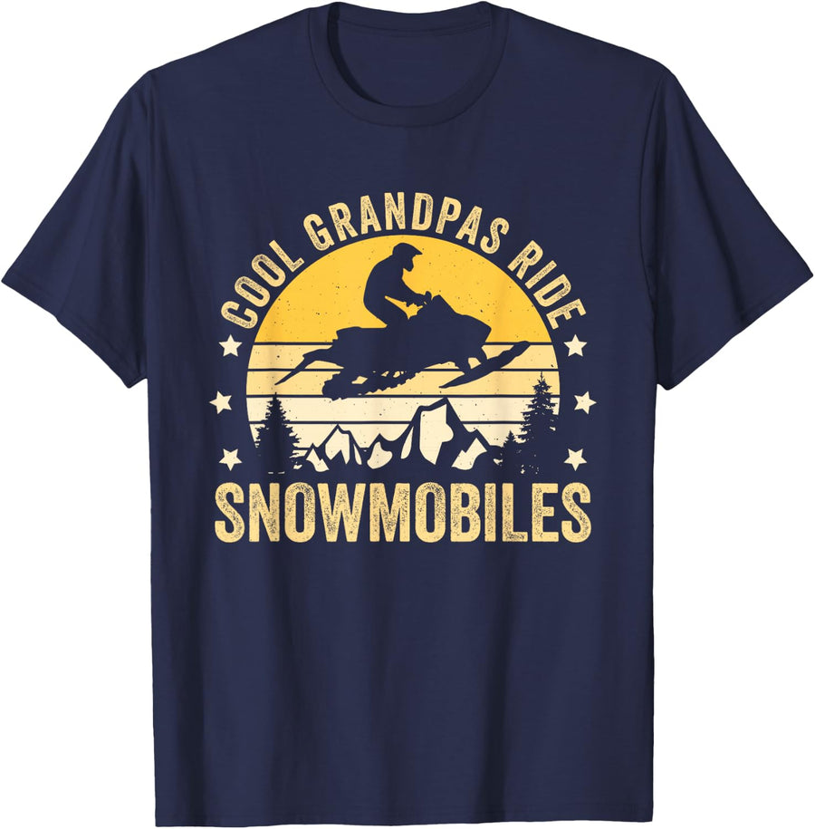 Cool Grandpas Ride Snowmobiles T-Shirt - Navy Blue