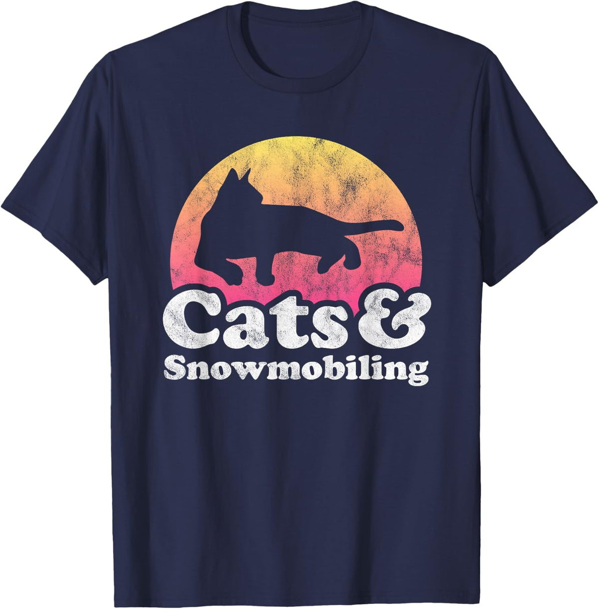 Cats and Snowmobiling Men's or Women's Cat and Snowmobile T-Shirt - Navy Blue
