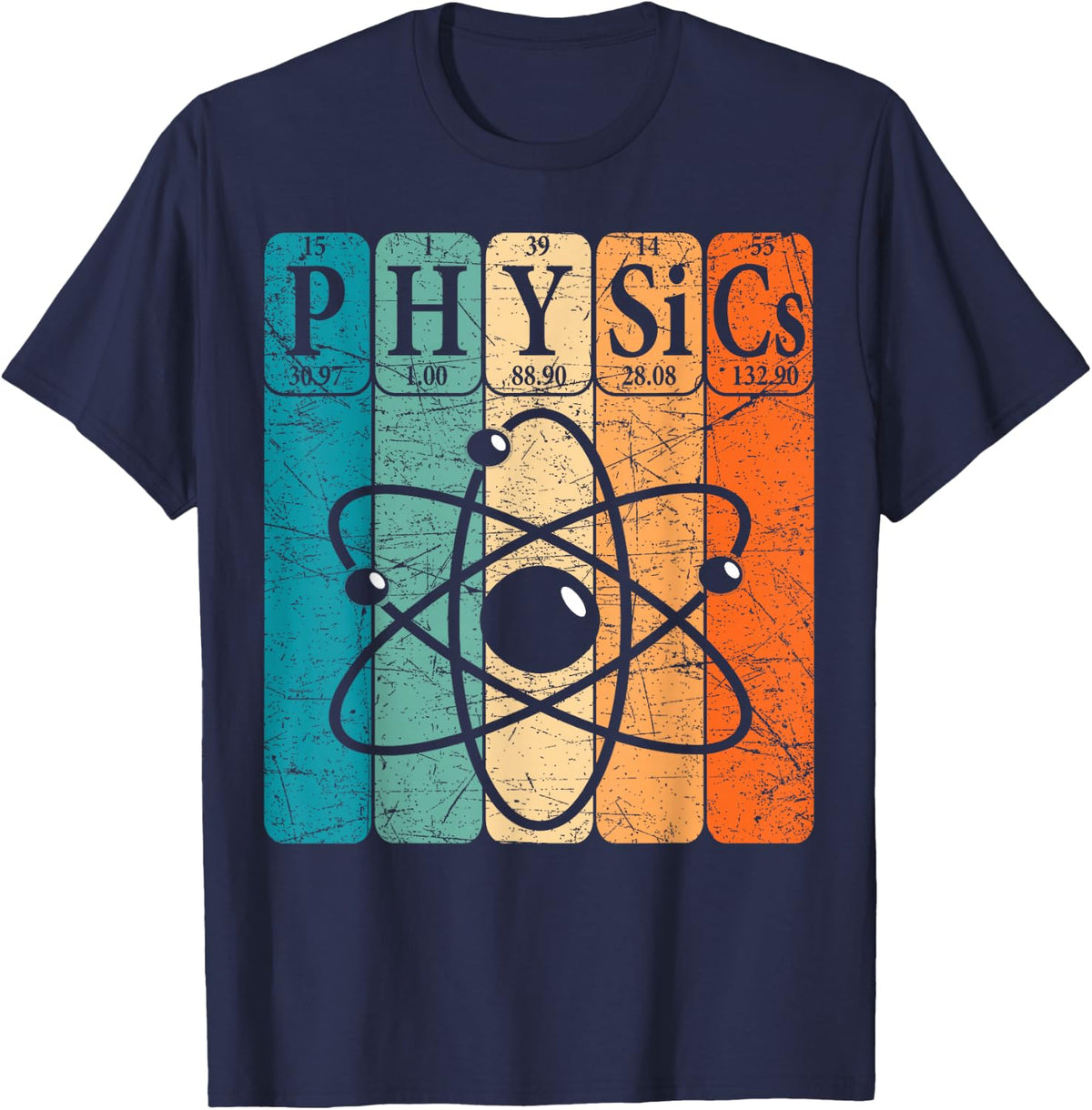 Physics Periodic Table Elements Retro Science Lover Atom T-Shirt - Navy Blue