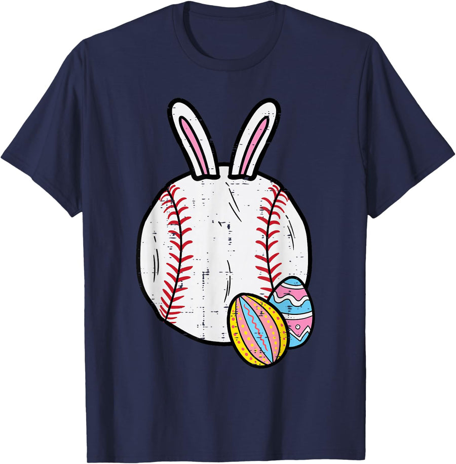 Easter Baseball Bunny Sports Men Boys Kids Toddler Youth T-Shirt - Navy Blue
