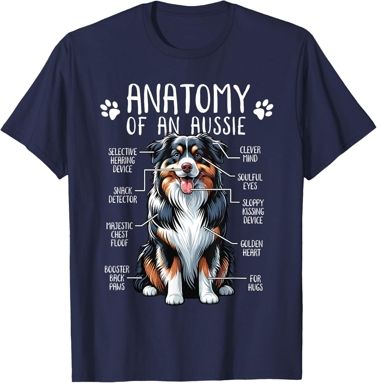Funny Anatomy Australian Shepherd Dog Lover Aussie Owner Men Women Girls Kids T-Shirt - Navy Blue