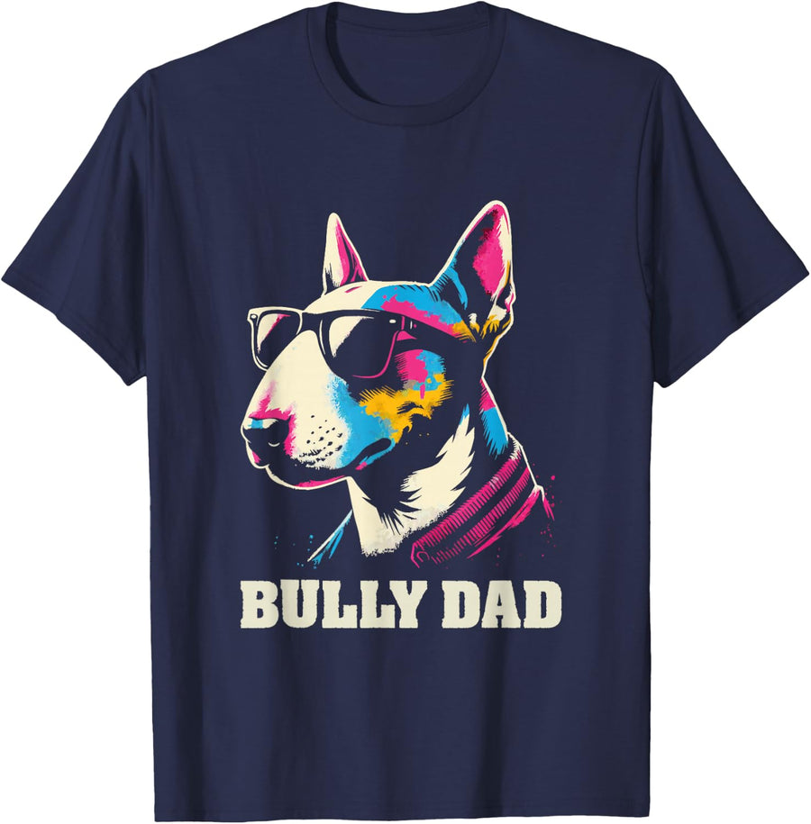 Men's Bully Dad - Vintage Colorful Bull Terrier Dad Dog Lover T-Shirt - Navy Blue