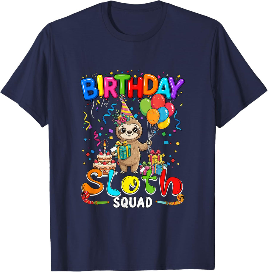 Birthday Sloth Squad Colorful Costume Party Lover Kid Family T-Shirt - Navy Blue