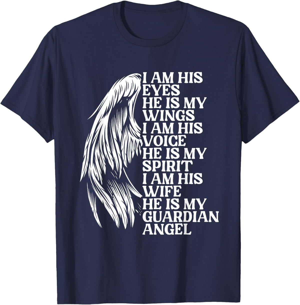 My Husband Is My Guardian Angel Widowed Wife Memorial Day T-Shirt - Navy Blue