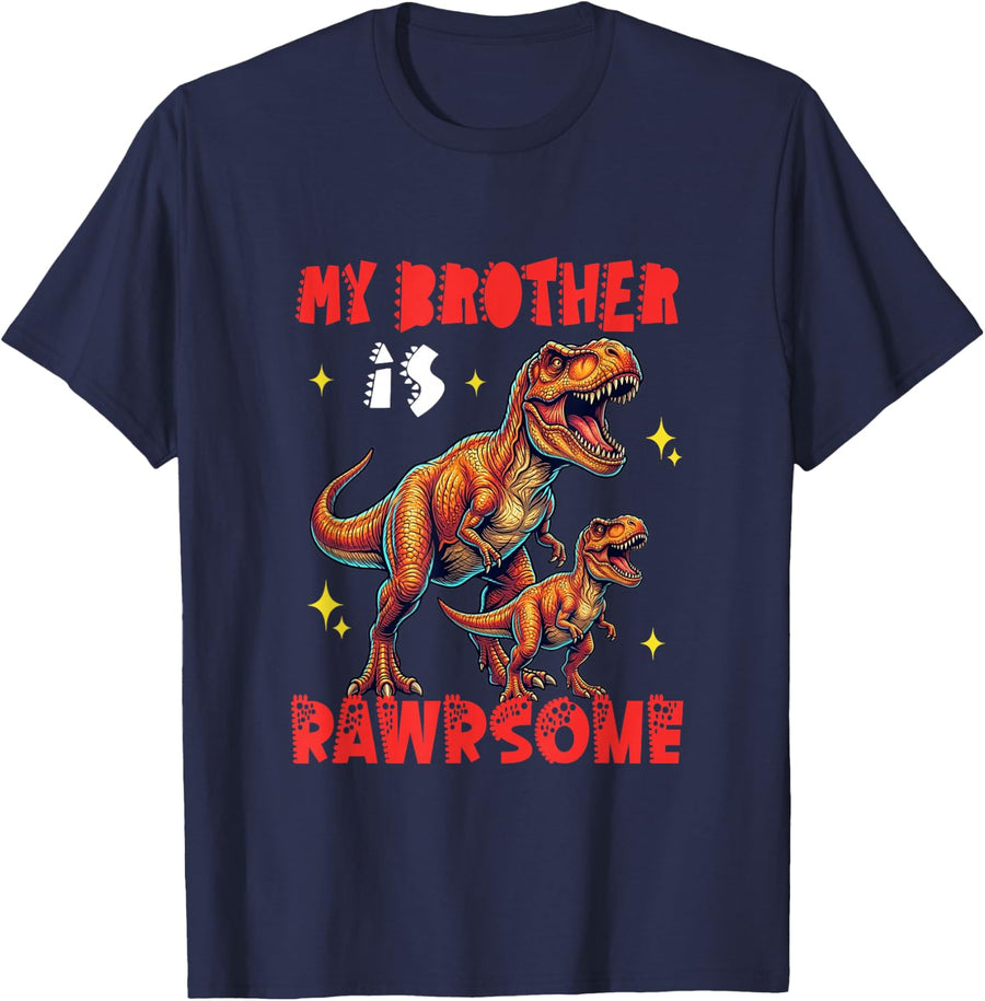 My Brother is Rawrsome Father's Day T-rexes Lover Family T-Shirt - Navy Blue