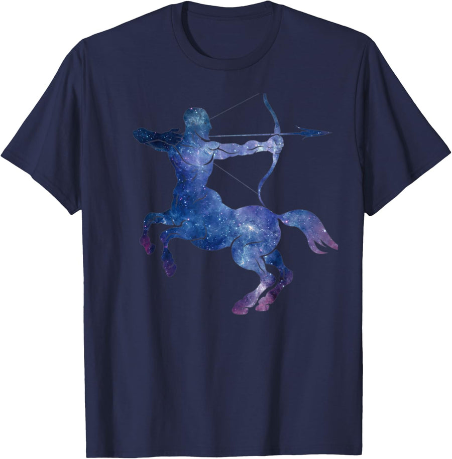 Sagittarius Archer Zodiac Sign | Astrology Design In Space T-Shirt - Navy Blue